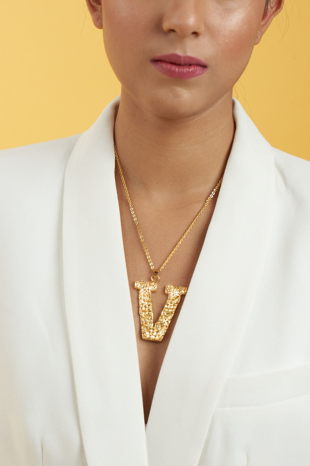 Buy RUHHEITE Gold Plated V Letter Pendant For Women by Esme Available Online at ScrollnShops